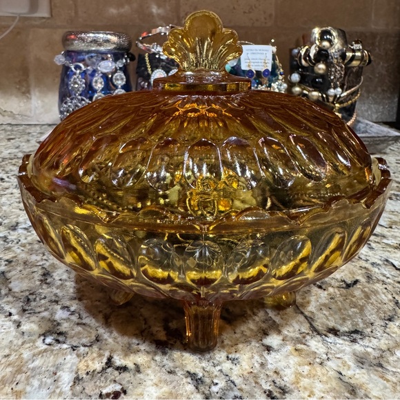 Vintage Fenton Amber Glass Candy Dish Mystery Jewelry Jar - Picture 6 of 7
